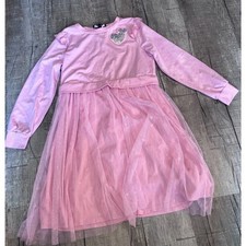 Girls XL Three Pink Hearts Tutu Dress Pink Long Sleeve Sparkle Heart Patch