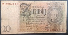 1929 Germany 20 Reichsmark P181a(1-1), Z.29801451.