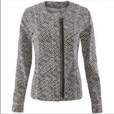 Cabi Cliffside Moto black white mulitcolor zip front blazer jacket Small 5099