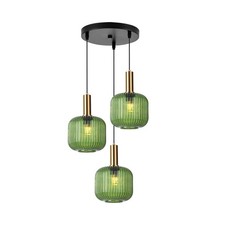 3-Light Mid-Century Modern Pendant Light with Green Glass Globes Vintage Gold...