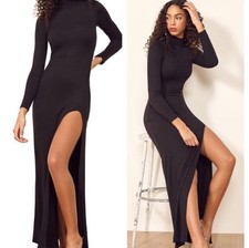 Reformation Albee ribbed mock neck maxi dress black long sleeve Size Small