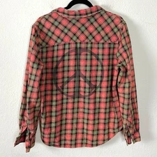 Retro 90s Large Junk Food Peace Sign Plaid Flannel Grunge Fall Red Logo Patch