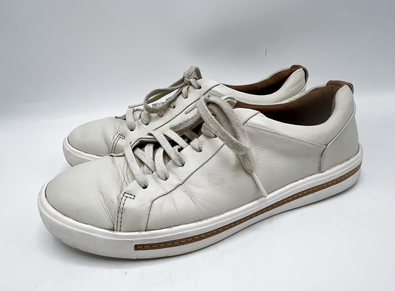 Clarks Unstructured Womens Cream White Leather Trainers UK 7 D EU 41 Comfort