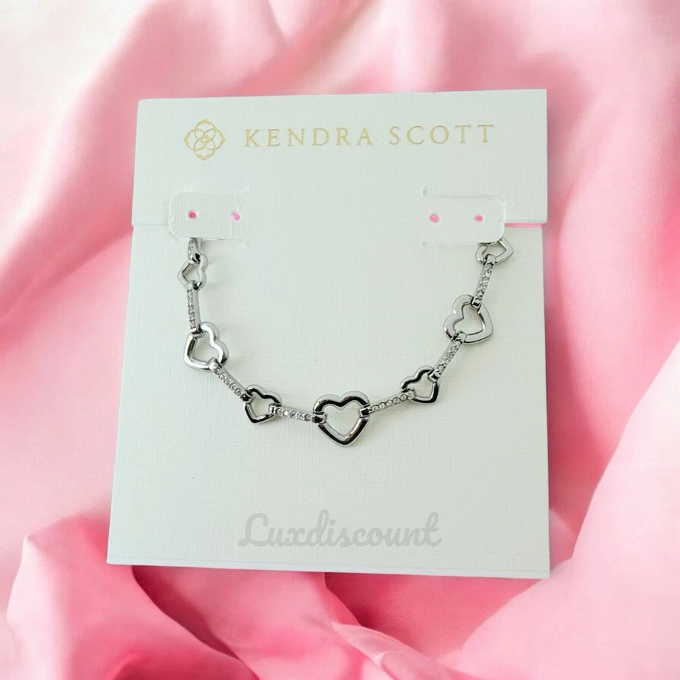 Pulsera Kendra Scott Haisley Corazón Plata Delicada Cadena en Circonita Blanca Foto 4 de 4