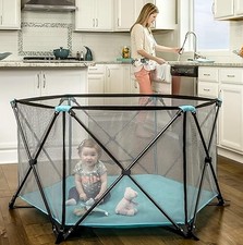 Indoor  Outdoor 6 Panel Portable Baby Play Yard w/ Ventilating Mesh Walls
