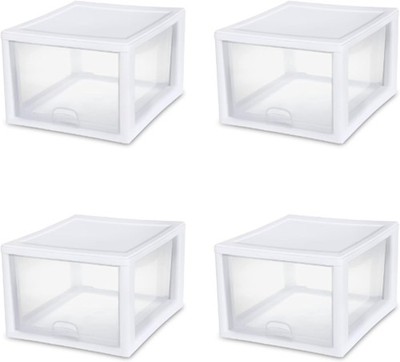 Sterilite 27qt Stacking Drawer 4pk Clear Plastic Storage White Frame