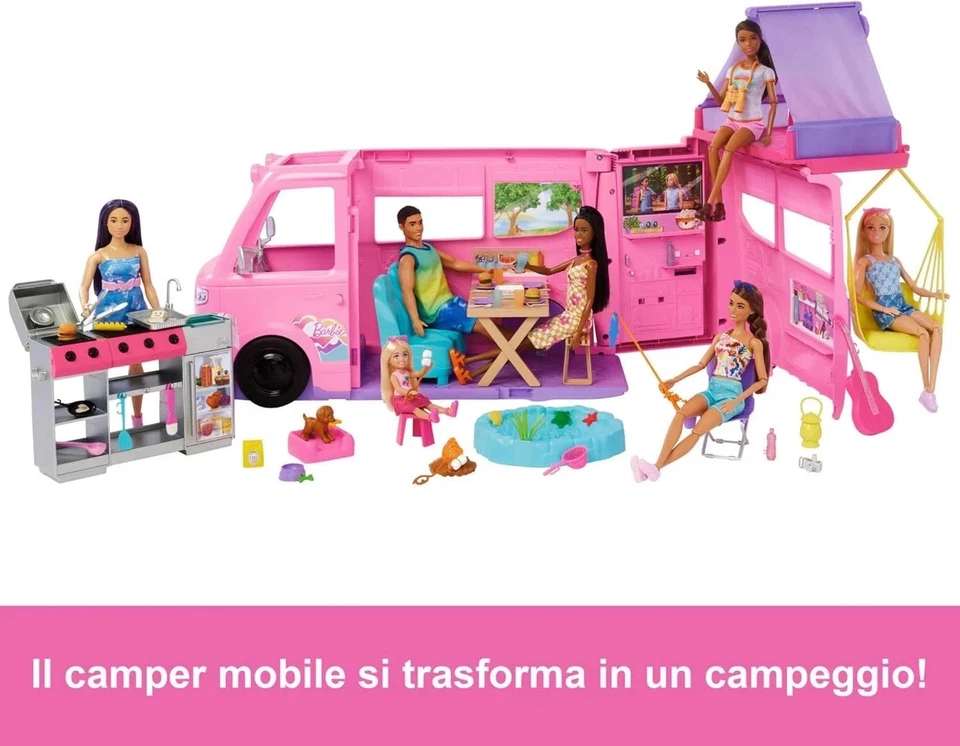 Barbie Camper dei Sogni 2025 Veicolo con Oltre 60 Accessori e Pasta modellabile - Imagen 2 de 2