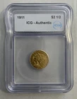 1911 INDIAN HEAD $2.50 GOLD COIN ICG AUTHENTIC