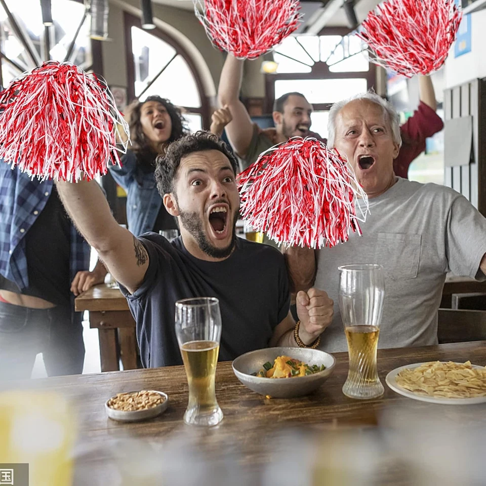 18PCS Cheerleading Pom Poms Metallic Foil Plastic with Red and White  - Image 4 of 4