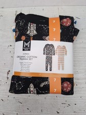 MM Toddler  Boys 4-Piece Organic Cotton Pajama Set Black Space  Stripes Sz 7