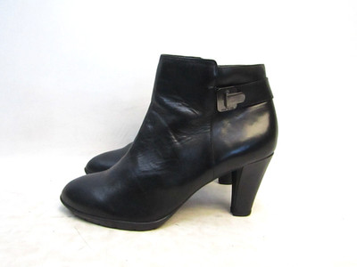 ANNE KLEIN Womens Size 9.5 M Black Leather Ankle Zip Buckle Fashion Boots