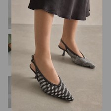 Next Standard Black Comfort Mesh Jewel Slingback Heel Shoes Size 4