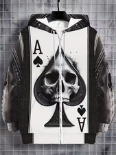 Ace of Spades Skull Graphic 3D All Over Print Hoodie Zip