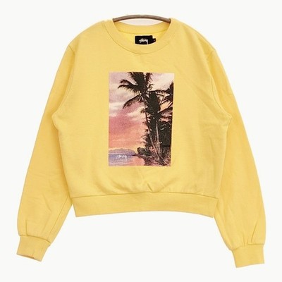 STUSSY Crew neck, palm tree print, size S sweat yellow 6-0328M