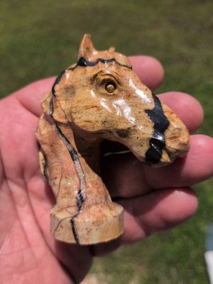4oz 3inch'' Natural Jasper Horse Head Carved  Chess Piece Paper Weight Decor 