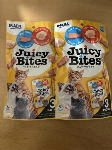 Sale! New Inaba 6 Packs Of Juicy Bites Cat 🐈Treats Fish & Clam Flavor 70% Moist