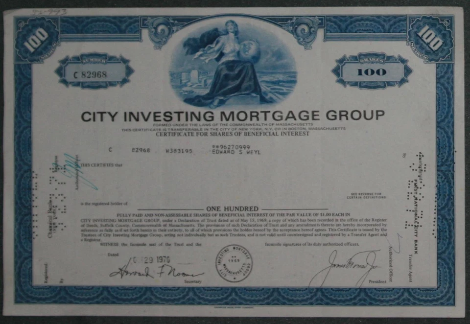 City Investing Mortgage Group 1970 100 Shares - Bild 1 von 1