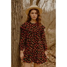 Zara Floral Ruffle Dress Womens S Black Mini Ruffle Blogger Fav Cottagecore