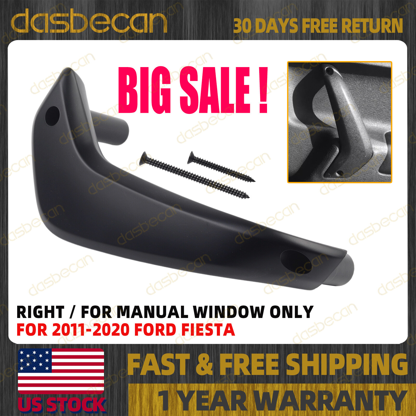 Right Passenger Side Door Inner Pull Handle For Ford Fiesta 11-20 Manual Window