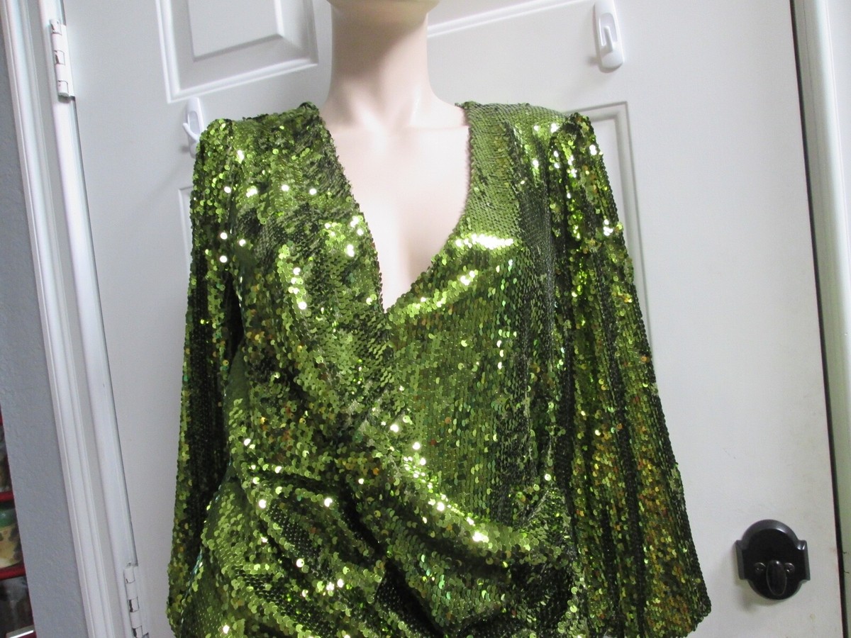 new ZARA green sequins faux wrap round MINI dress Sz XS | eBay