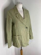 Giacca blazer 120% lino lino 40 UK 10 ottime condizioni classico verde kaki chiaro sfoderato
