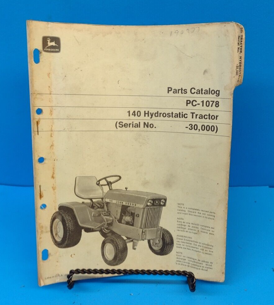 John Deere 140 Hydrostatic Tractor Parts Catalog Manual PC1078 S/N