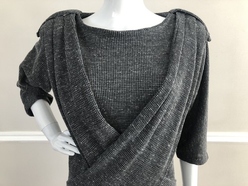 Vtg 70s PV RICH Avant Garde Drape Sweater Tunic Dress Gray Art Deco Knit M - Picture 4 of 12