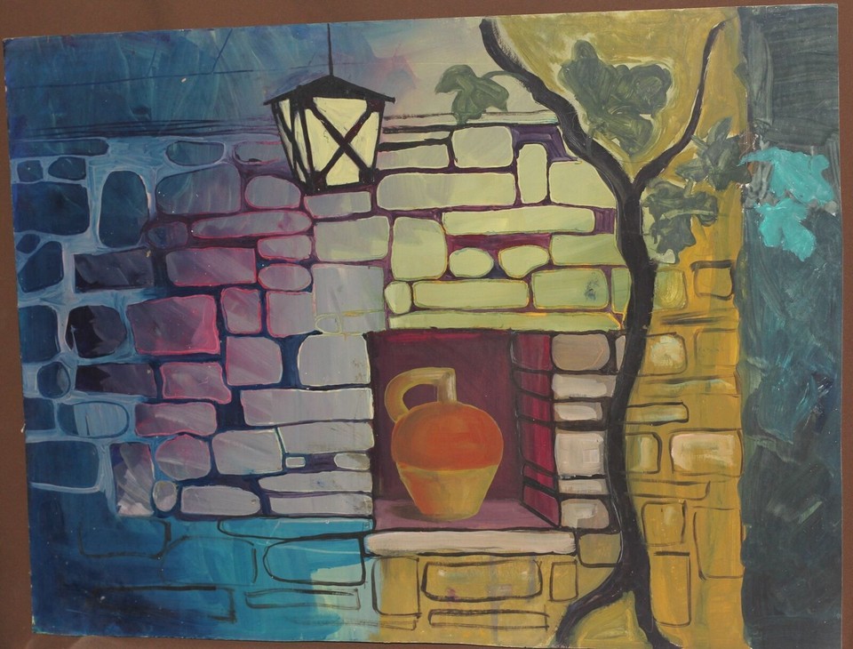 Vintage expressionist oil painting brick wall still life eBay