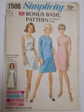 Dress Basic A Line 16 Simplicity 7506 Sewing Pattern FF Pullover Knee VTG 60's