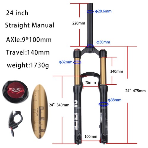 24er XC Mountain Bike Suspension Air Fork Manual Remote Lockout Travel 140mm - Picture 7 of 24