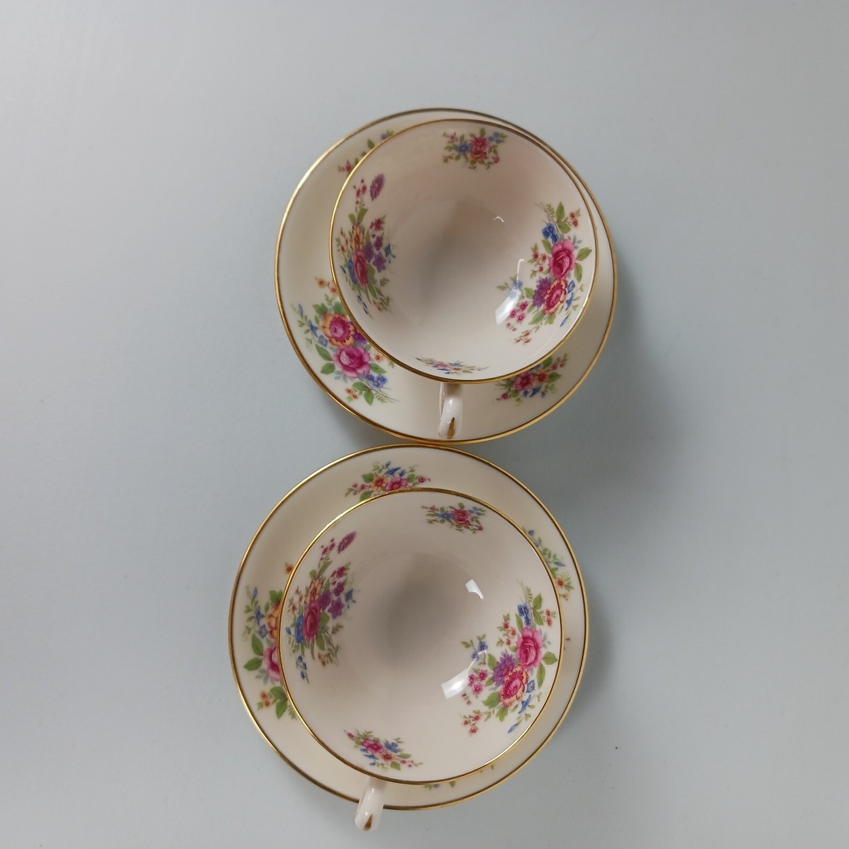 Lenox Vintage Aurora Set Of 2 Teacups And Saucers L-347