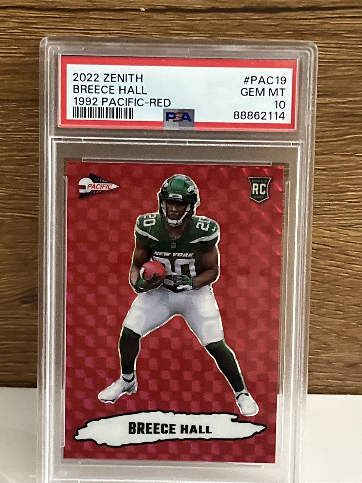 2022 Zenith Breece Hall Pacific Red Parallel  RC New York Jets #PAC-19 PSA 10