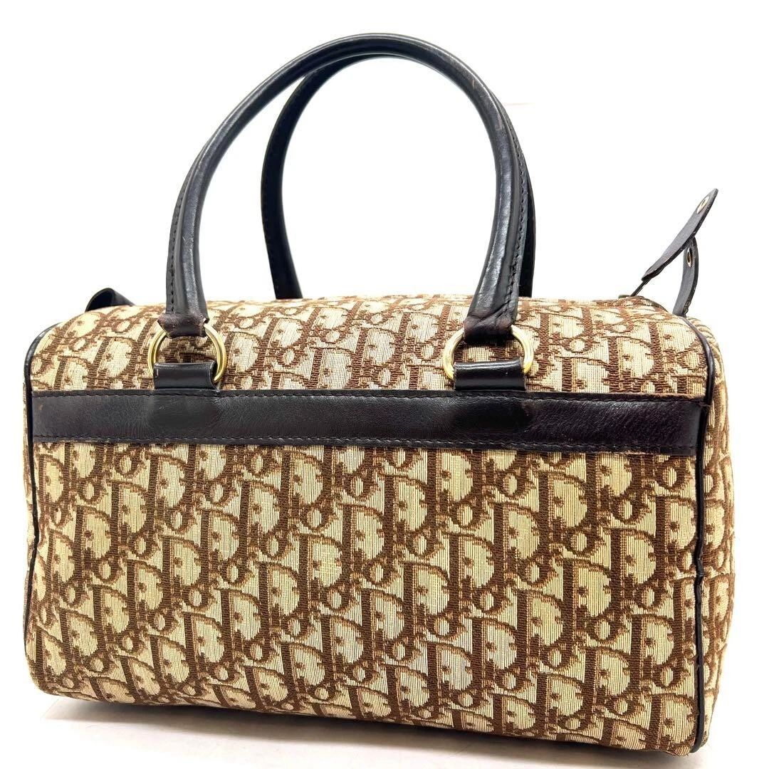 Sac Christian Dior Boston toile cuir marron foncé motif trotteur du Japon