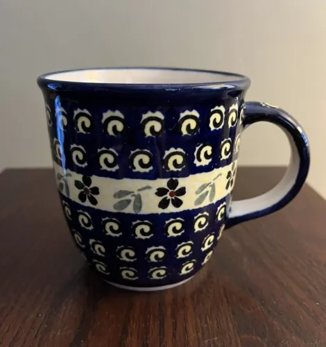 Polish Pottery Boleslawiec Coffee/Tea Mug Cobalt Blue & White Handmade in Poland