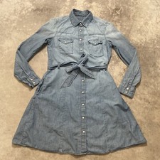 Gap Shirt Dress Womens 8 Blue Belted Snap Front Western Pockets Collared