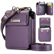 For Samsung Galaxy Z Flip 6 5 4 3 Case Crossbody with RFID Blocking Card Holder