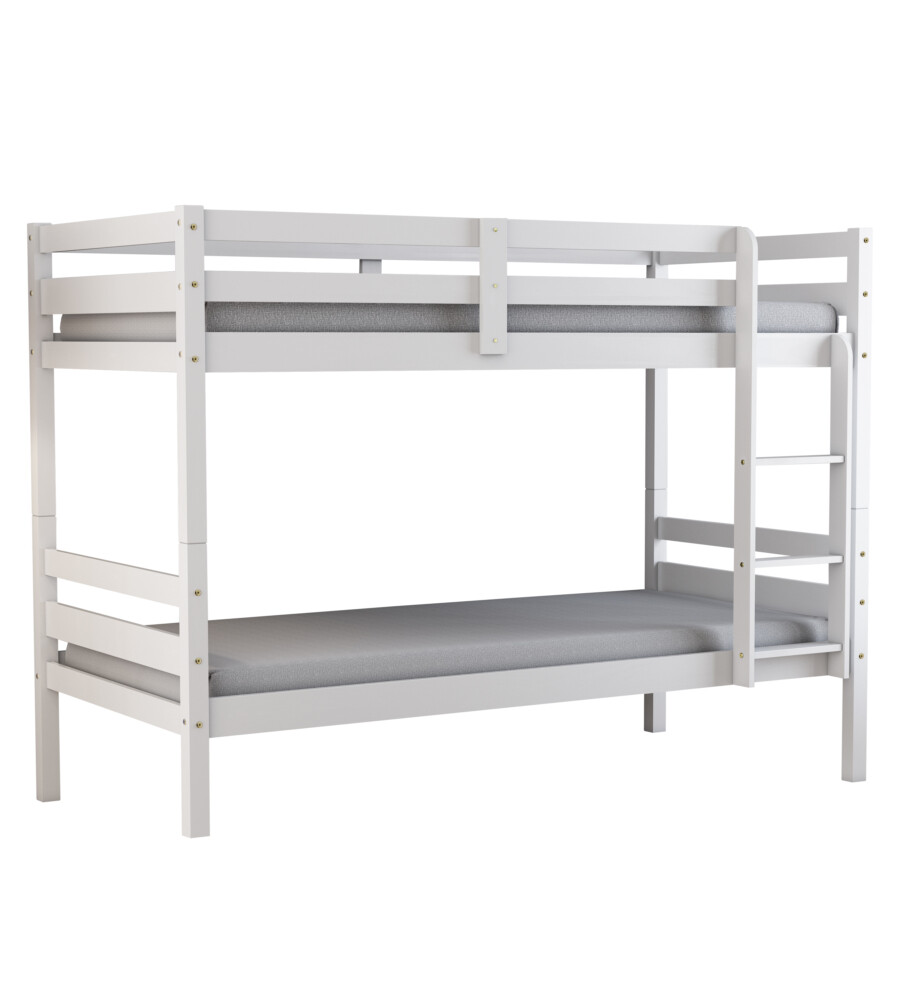 LETTO A CASTELLO "LIONE" IN PINO MASSELLO BIANCO LACCATO, 90X190X150 CM