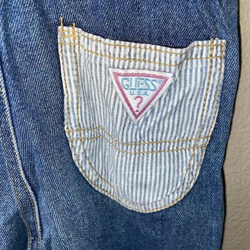 Baby Guess Overalls Blue Denim Shorts Adjustable Straps Striped Patches USA 2Y - Picture 8 of 11
