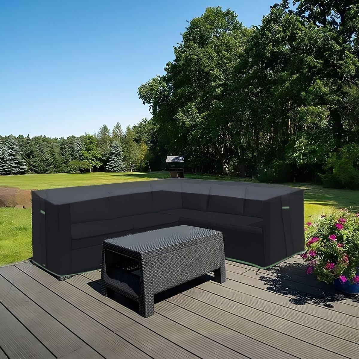 Heavy Duty L Shape Corner Rattan Sofa Cover Waterproof Garden