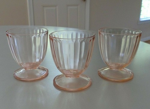 Vintage Blush Pink Footed 4oz Glasses Set of 3
