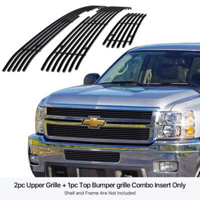 Fits 11-14 Chevy Silverado 2500HD/3500HD Black Billet Grille Grill Insert Combo 348961580392