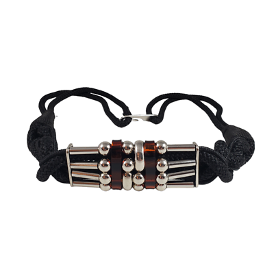 VTG Beaded Braided Rope Belt Womens OS Black Brown Silver  display picture 3