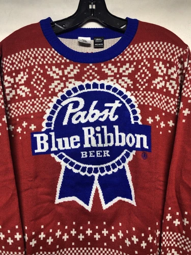 NWOT $60 Pabst Blue Ribbon PBR Beer Ugly Christmas Sweater Red Sz M