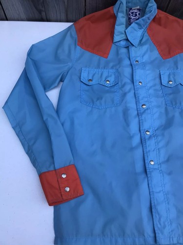 Vintage Skitique Nylon Windbreaker Mens Medium Red Blue 1970’s Snap Buttons - Picture 2 of 12