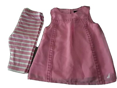 Nautica Girls 2-piece Pink And White Capri Set With Embroidery.