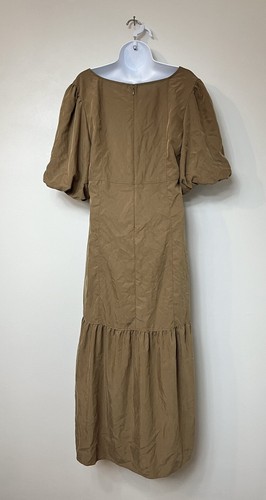 Free People Large Jordan Puff Short Sleeve Drop Ruffle Hem Midi Dress Tobacco - Picture 8 of 10