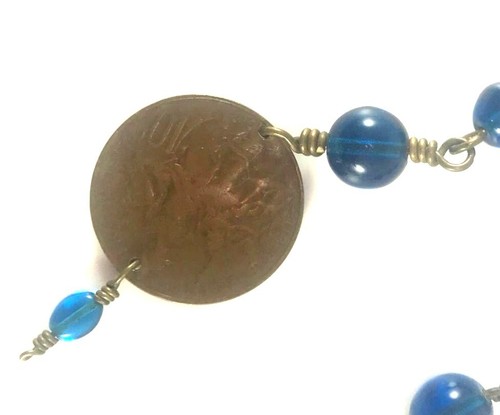 Handmade Glass Bead and wire Sun Catcher with France 1916 10 Centime Coin - Picture 3 of 4