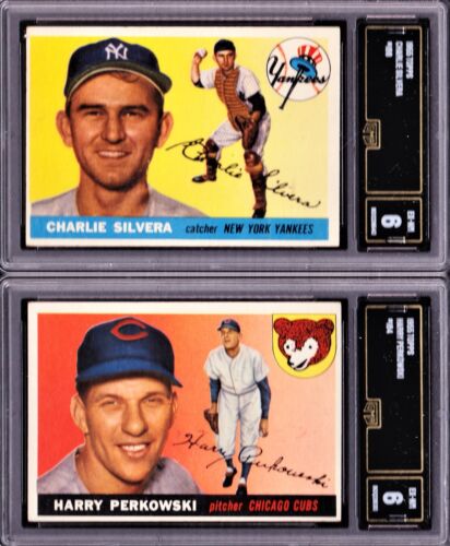 GMA 6 LoTt 1955 Topps #188 Harry PERKOWSKI, Cubs & #184 Charlie SILVERA, Yankees