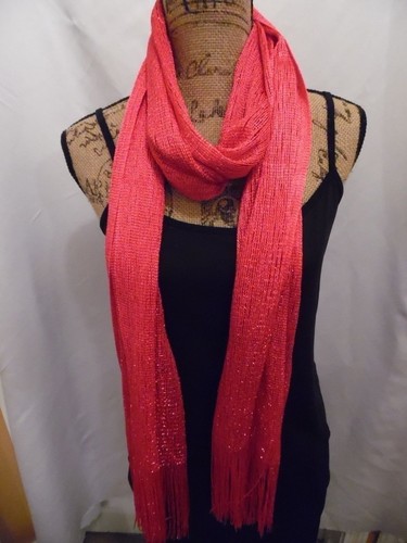 Sciarpa rosa lucida 100% poliestere 21"" X 84"" con frange sul fondo - Foto 2 di 6