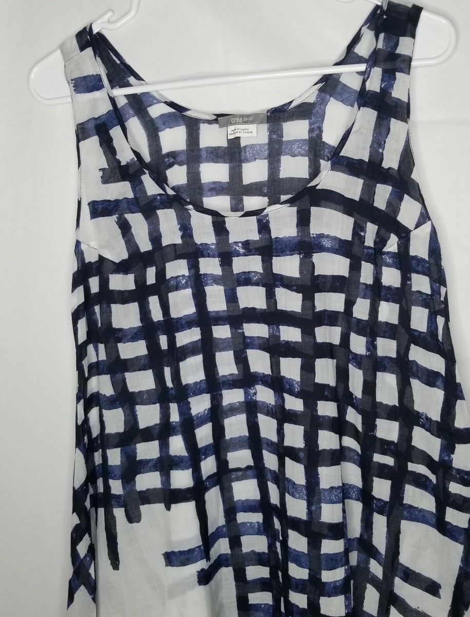 Crea Concept Dress Women 38 M Sleeveless A-Line Blue White 